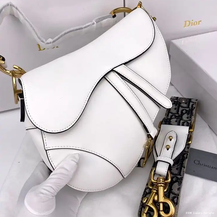 Calfskin Dior White Bag Smooth Saddle 0701 Luxury